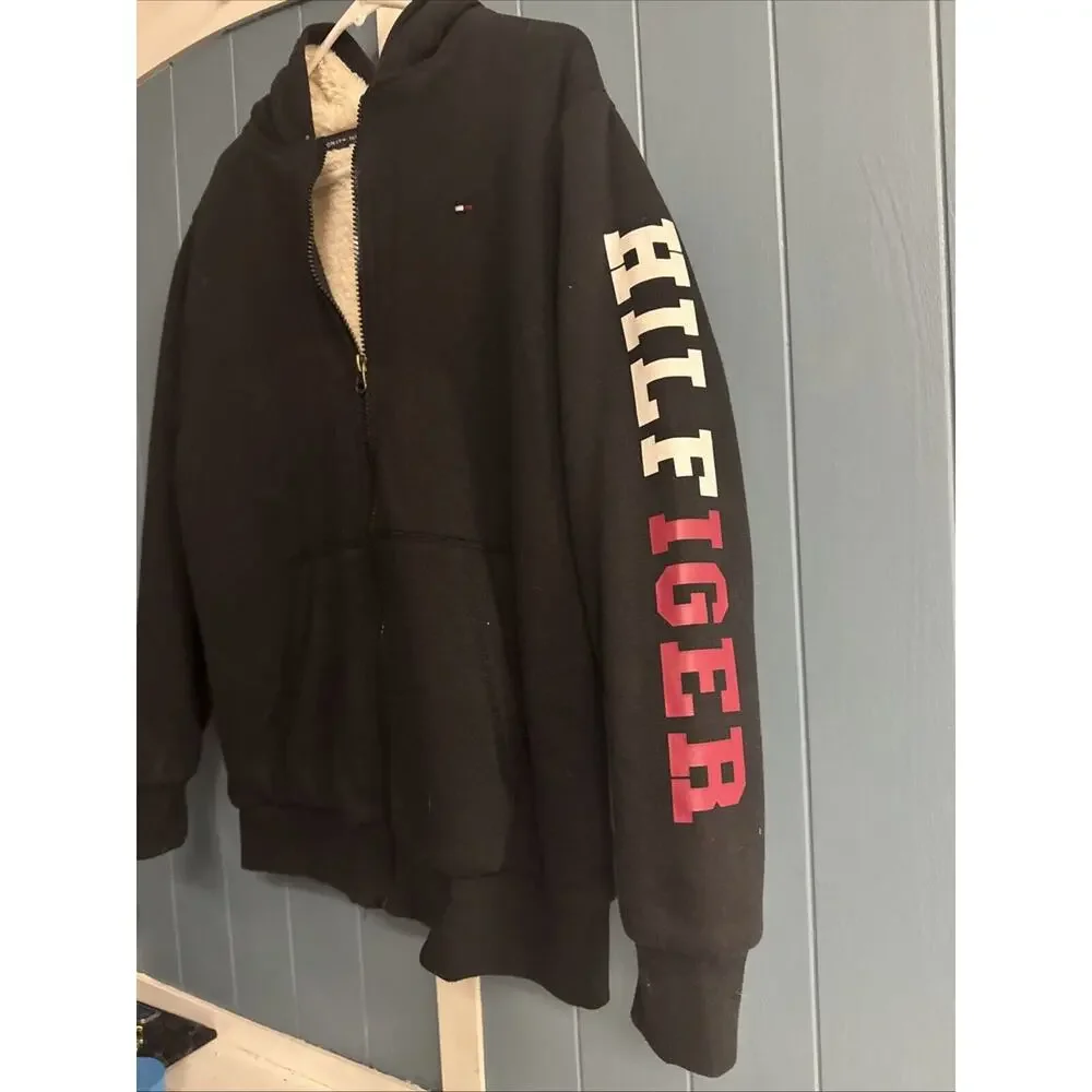 Vtg Tommy Hilfiger Kids Blue Lined Zip Up Hoodie Winter Jacket Boys‎ Sz M/L